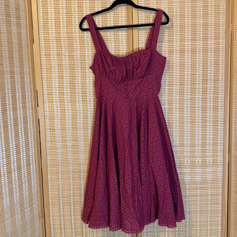 Timeless London Berry Pink Eyelet Fit and Flare Midi Dress Retro Rockabilly US 8